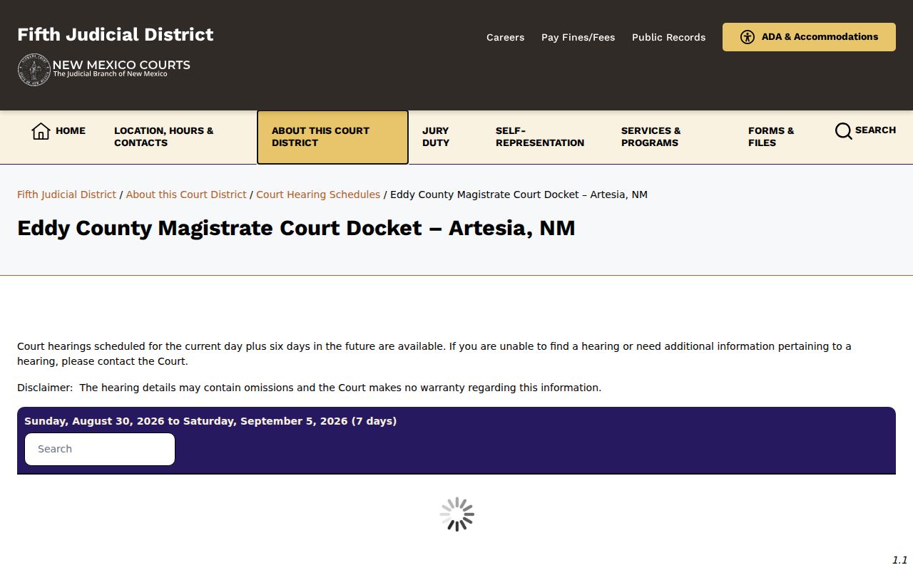 Eddy County court dates Artesia Magistrate hearing schedule