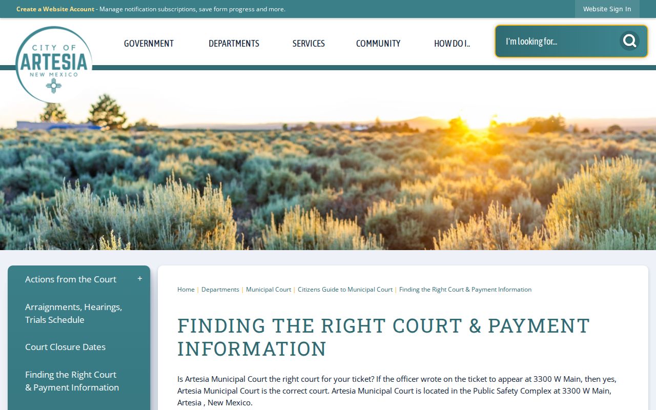 Artesia court docket ticket payment information from the Artesia Municipal Court