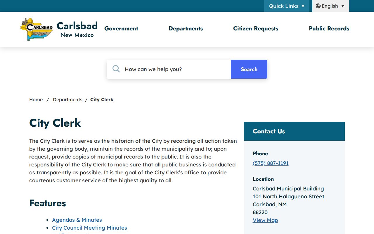 Carlsbad court record routing near the Carlsbad Municipal Building