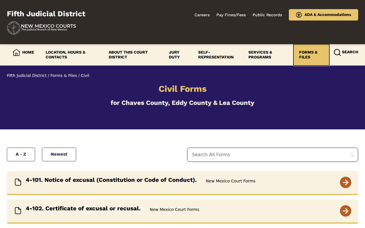 Eddy County civil docket forms for pleadings, subpoenas, and court procedures