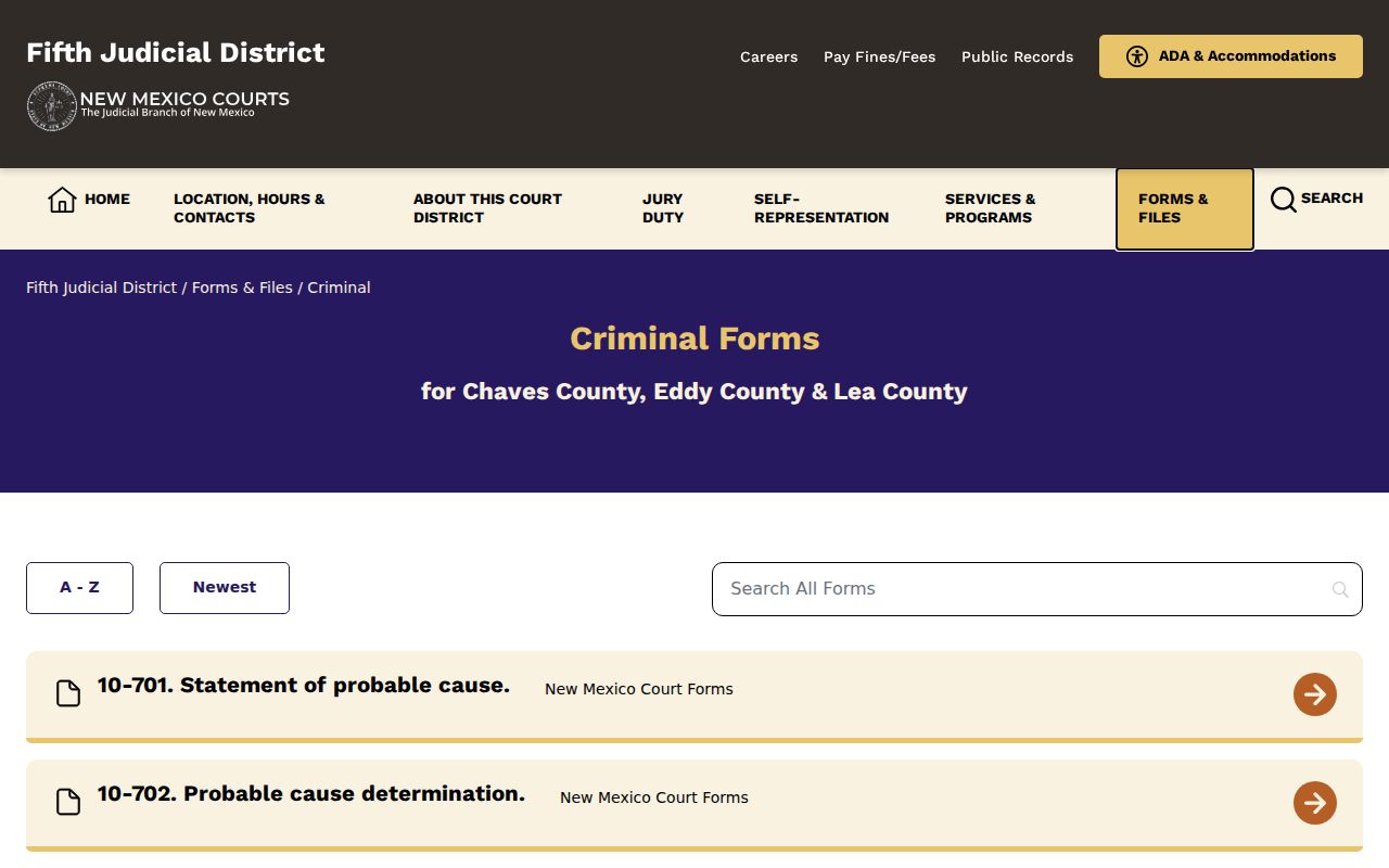 Eddy County criminal docket forms and filing resources