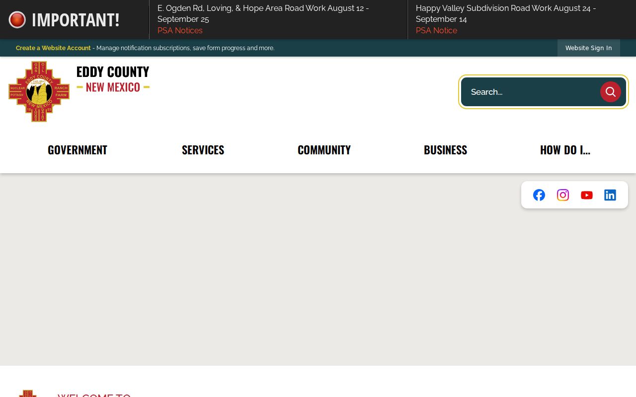 Eddy County court docket and county-service distinction on the Eddy County home page