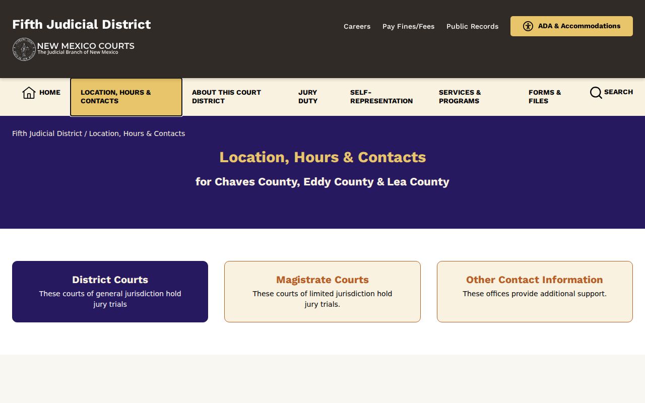 Eddy County court docket clerk and magistrate court contact information