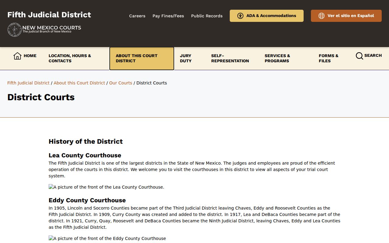 Eddy County civil docket District Court card in the Fifth Judicial District court list