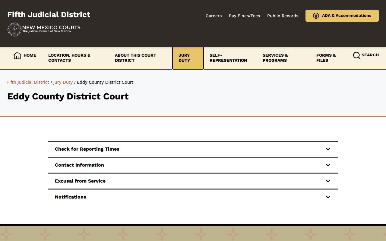 Eddy County court dates District Court jury reporting calendar