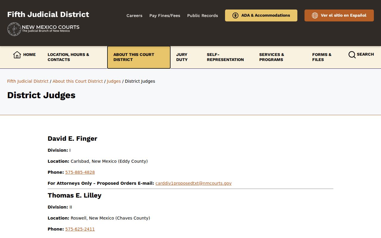 Eddy County criminal docket judge divisions and court locations