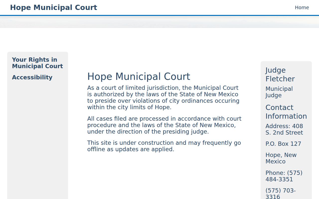 Hope court docket contact information from Hope Municipal Court