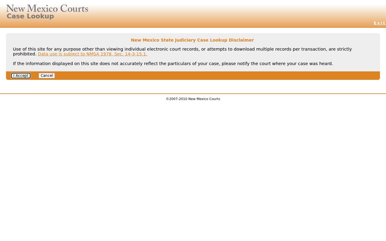 Eddy County court docket search through the New Mexico Case Lookup entry screen