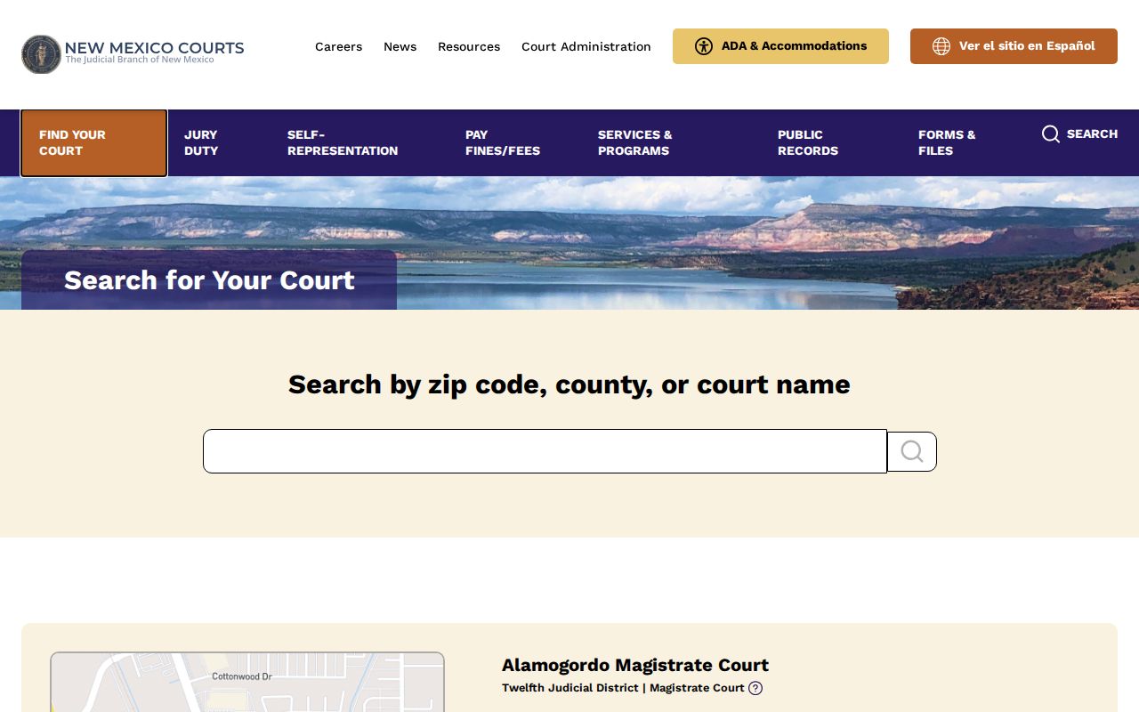 Eddy County court docket routing through the New Mexico Court Finder