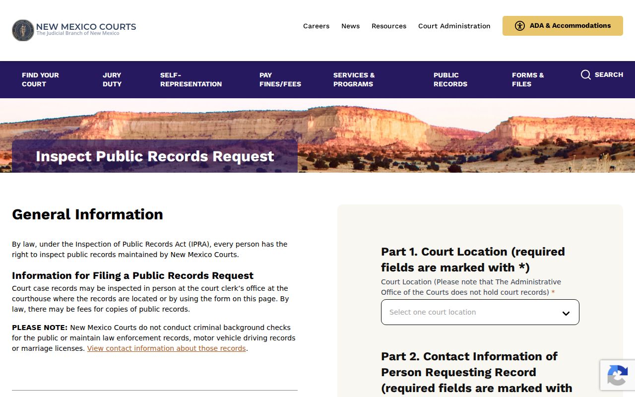 Eddy County court record request form from the New Mexico Judiciary