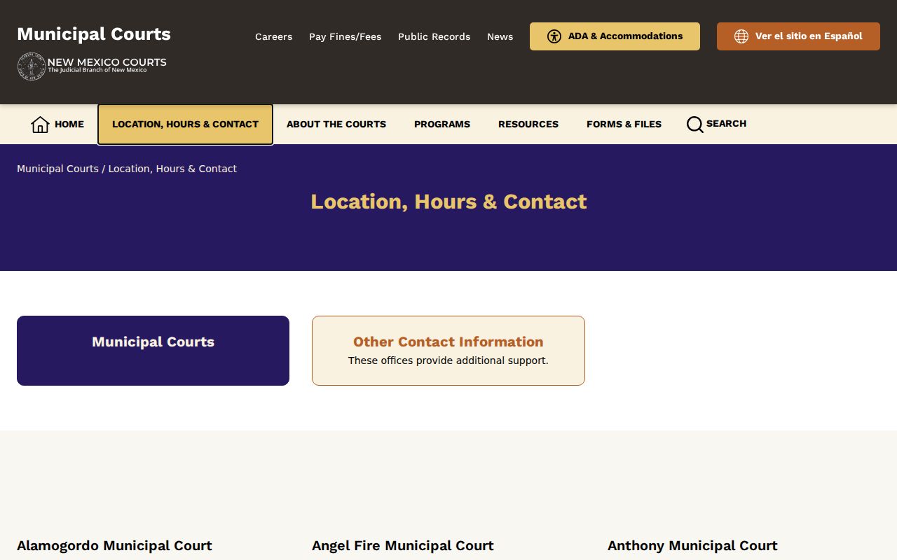 Hope court docket contact listing in the New Mexico municipal court directory